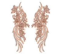 sourcing map 1 Pair Handmade Rhinestone Applique Patch, 14" x 5" Beaded Embroidery Sequin Patches for Sew on Wedding Dress Cloth DIY Crafts Decoration, Champagne
