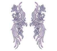 sourcing map 1 Pair Handmade Rhinestone Applique Patch, 14" x 5" Beaded Embroidery Sequin Patches for Sew on Wedding Dress Cloth DIY Crafts Decoration, Purple