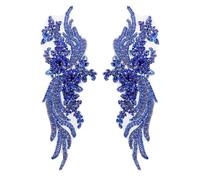 sourcing map 1 Pair Handmade Rhinestone Applique Patch, 14" x 5" Beaded Embroidery Sequin Patches for Sew on Wedding Dress Cloth DIY Crafts Decoration, Sapphire Blue
