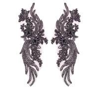 sourcing map 1 Pair Handmade Rhinestone Applique Patch, 14" x 5" Beaded Embroidery Sequin Patches for Sew on Wedding Dress Cloth DIY Crafts Decoration, Dark Purple