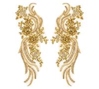 sourcing map 1 Pair Handmade Rhinestone Applique Patch, 14" x 5" Beaded Embroidery Sequin Patches for Sew on Wedding Dress Cloth DIY Crafts Decoration, Gold