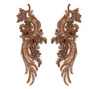 sourcing map 1 Pair Handmade Rhinestone Applique Patch, 14" x 5" Beaded Embroidery Sequin Patches for Sew on Wedding Dress Cloth DIY Crafts Decoration, Brown