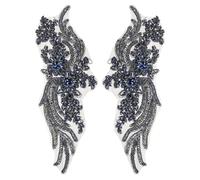 sourcing map 1 Pair Handmade Rhinestone Applique Patch, 14" x 5" Beaded Embroidery Sequin Patches for Sew on Wedding Dress Cloth DIY Crafts Decoration, Navy Blue