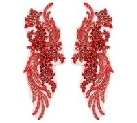 sourcing map 1 Pair Handmade Rhinestone Applique Patch, 14" x 5" Beaded Embroidery Sequin Patches for Sew on Wedding Dress Cloth DIY Crafts Decoration, Red