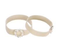 sourcing map 1 Pair High Heels Shoe Straps, Detachable Elastic Anti-Loose Shoe Band for Women High Heels Sandals Slippers, Beige, Circle Pearl + Rhinestone