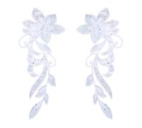 sourcing map 1 Pair Sequin Flower Patches, 12 in Dancing Sequin Applique Patch Iron on Applique Sewing Embroidered Patches for Stage Wedding Drama Dress Jackets, White