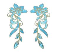 sourcing map 1 Pair Sequin Flower Patches, 12 in Dancing Sequin Applique Patch Iron on Applique Sewing Embroidered Patches for Stage Wedding Drama Dress Jackets, Lake Blue