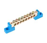 sourcing map 1 Pcs 8 Positions Bridge Design Terminal Bus Bar Terminal Block Brass Wire Screw for Electrical Distribution Blue 110x12x22mm