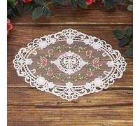 sourcing map 1 Pcs Lace Placemats, 11x15-in Vintage Table Doilies Oval Embroidered Crochet Lace Dolly Cup Mat for Table Vase Home Decor, White