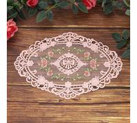 sourcing map 1 Pcs Lace Placemats, 11x15-in Vintage Table Doilies Oval Embroidered Crochet Lace Dolly Cup Mat for Table Vase Home Decor, Pink