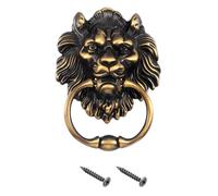 sourcing map 1 Pcs Lion Head Pulls Knob, 6 Inch Zinc Alloy Vintage Lion Door Handle Decorative Front Door Knob Ring Pull Handle for Gate Cabinets Drawers, Brass