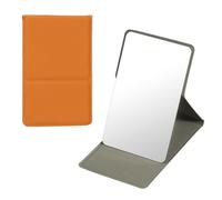 sourcing map 1 Pcs Pocket Compact Folding Mirror, 11 x 7cm Stainless Steel Portable Handheld Makeup Mirrors with Leather Case for Women, Girls, Purse, Gift, Travel(Orange)