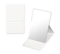 sourcing map 1 Pcs Pocket Compact Folding Mirror, 11 x 7cm Stainless Steel Portable Handheld Makeup Mirrors with Leather Case for Women, Girls, Purse, Gift, Travel(White)