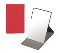 sourcing map 1 Pcs Pocket Compact Folding Mirror, 11 x 7cm Stainless Steel Portable Handheld Makeup Mirrors with Leather Case for Women, Girls, Purse, Gift, Travel(Red)