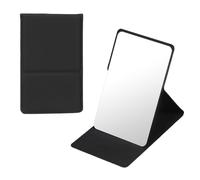sourcing map 1 Pcs Pocket Compact Folding Mirror, 11 x 7cm Stainless Steel Portable Handheld Makeup Mirrors with Leather Case for Women, Girls, Purse, Gift, Travel(Black)