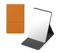 sourcing map 1 Pcs Pocket Compact Folding Mirror, 9 x 5.6cm Stainless Steel Portable Handheld Makeup Mirrors with Leather Case for Women, Girls, Purse, Gift, Travel(Orange)