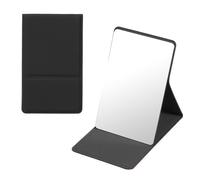 sourcing map 1 Pcs Pocket Compact Folding Mirror, 9 x 5.6cm Stainless Steel Portable Handheld Makeup Mirrors with Leather Case for Women, Girls, Purse, Gift, Travel(Black)