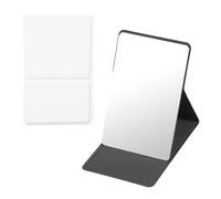 sourcing map 1 Pcs Pocket Compact Folding Mirror, 9 x 5.6cm Stainless Steel Portable Handheld Makeup Mirrors with Leather Case for Women, Girls, Purse, Gift, Travel(White)