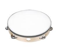 sourcing map 1 Pcs Tambourine Drum 10 Inch Wood Hand Held Tambourine Single Row Metal Jingle Percussion Musical Drum Instrument for Adults Church Wedding Party Games, Wood Color