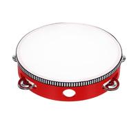 sourcing map 1 Pcs Tambourine Drum 8 Inch Wood Hand Held Tambourine Single Row Metal Jingle Percussion Musical Drum Instrument for Adults Church Wedding Party Games, Red