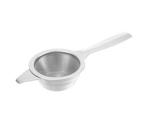 sourcing map 1 Pcs Tea Infuser Filter with Foldable Handle, Drip Bowl, Fine Mesh Loose Tea Steeper, Stainless Steel Tea Strainer for Brew Loose Leaf Tea, Silver