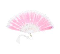 sourcing map 1 Pcs Vintage Folding Fan, Embroidered Flower Marabou Feather Fans 20s Vintage Style Handheld Folding Fan for Dancing Wedding Show Party Tea Party Occasions, Pink(Lace)