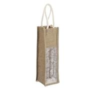 sourcing map 1 Pcs Wine Tote Bag, Reusable Burlap Wine Gift Bags with Clear Window and Cotton Handles for Wedding Gifts Beach Holiday Party Home Storage