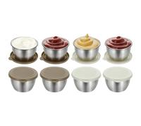 sourcing map 1 Set 2.8oz Stainless Steel Salad Dressing Containers with Silicone Lids, Reusable Dipping Sauces Cups, Leakproof Condiment Containers for Picnic Travel Kitchen, Beige, Khaki