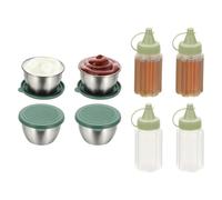 sourcing map 1 Set 2.8oz Stainless Steel Salad Dressing Containers with Silicone Lids, Reusable Dipping Sauces Cups, Leakproof Condiment Containers for Picnic Travel Kitchen, Green