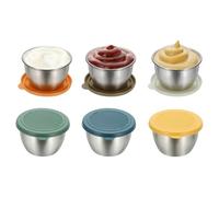 sourcing map 1 Set 2.8oz Stainless Steel Salad Dressing Containers with Silicone Lids, Reusable Dipping Sauces Cups, Leakproof Condiment Containers for Picnic Travel Kitchen, Multicolor