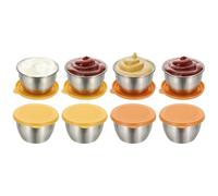 sourcing map 1 Set 2.8oz Stainless Steel Salad Dressing Containers with Silicone Lids, Reusable Dipping Sauces Cups, Leakproof Condiment Containers for Picnic Travel Kitchen, Yellow, Orange