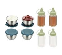 sourcing map 1 Set 2.8oz Stainless Steel Salad Dressing Containers with Silicone Lids, Reusable Dipping Sauces Cups, Leakproof Condiment Containers for Picnic Travel Kitchen, Blue