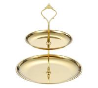 sourcing map 1 Set 2-Tier Cupcake Stand Holder, Round Tiered Serving Tray Stainless Steel Cup Cake Stand for Dessert Fruit Table Birthday Party Decoration Display, Gold