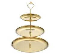 sourcing map 1 Set 3-Tier Cupcake Stand Holder, Round Tiered Serving Tray Stainless Steel Cup Cake Stand for Dessert Fruit Table Birthday Party Decoration Display, Gold