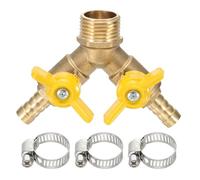 sourcing map 1 Set Brass 3 Way Shut Off Valve Splitter, 3/8"(10mm) Hose Barb, G1/2 Male Thread 2 Switch Y-Shaped Ball Valve for Air Gas Fuel