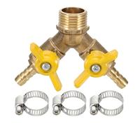 sourcing map 1 Set Brass 3 Way Shut Off Valve Splitter, 5/16"(8mm) Hose Barb, G1/2 Male Thread 2 Switch Y-Shaped Ball Valve for Air Gas Fuel