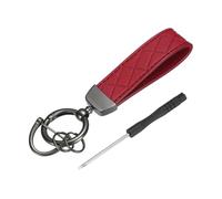 sourcing map 1 Set Car Key Chain Ring Clip 4.9 Inch Leather Keychain Key Fob Wristlet Keychain with Anti-Lost D Ring & Keyrings Fit Women Men for Home Car, Dark Red Gun