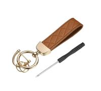 sourcing map 1 Set Car Key Chain Ring Clip 4.9 Inch Leather Keychain Key Fob Wristlet Keychain with Anti-Lost D Ring & Keyrings Fit Women Men for Home Car, Brown Gold
