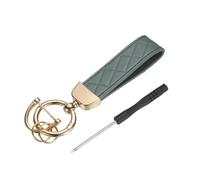 sourcing map 1 Set Car Key Chain Ring Clip 4.9 Inch Leather Keychain Key Fob Wristlet Keychain with Anti-Lost D Ring & Keyrings Fit Women Men for Home Car, Dark Blue Gold