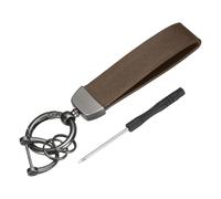 sourcing map 1 Set Car Key Chain Ring Clip 4.9 Inch Leather Keychain Key Fob Wristlet Keychain with Anti-Lost D Ring & Keyrings Fit Women Men for Home Car, Dark Brown Matt Gun