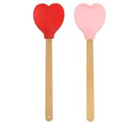 sourcing map 1 Set Silicone Spatula with Wooden Handle, Heart Shaped Spatulas Heat-Resistant Non Stick Cake Scraper for Cooking Utensil Stirring Baking, Pink, Red