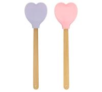 sourcing map 1 Set Silicone Spatula with Wooden Handle, Heart Shaped Spatulas Heat-Resistant Non Stick Cake Scraper for Cooking Utensil Stirring Baking, Pink, Purple