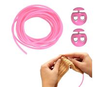 sourcing map 1 Set Stitch Stopper Kit 2mm x 3.3 Yards Met PVC Knitting Cords with 2-Hole Plastic Cord Locks for Barber Stitch Markers Knitting Needle Stoppers, Pink