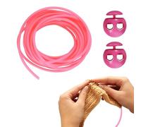 sourcing map 1 Set Stitch Stopper Kit 2mm x 3.3 Yards Met PVC Knitting Cords with 2-Hole Plastic Cord Locks for Barber Stitch Markers Knitting Needle Stoppers, Rose Red