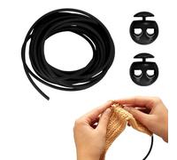 sourcing map 1 Set Stitch Stopper Kit 2mm x 3.3 Yards Met PVC Knitting Cords with 2-Hole Plastic Cord Locks for Barber Stitch Markers Knitting Needle Stoppers, Black