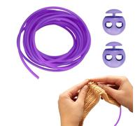 sourcing map 1 Set Stitch Stopper Kit 8mm x 3.3 Yards Met PVC Knitting Cords with 2-Hole Plastic Cord Locks for Barber Stitch Markers Knitting Needle Stoppers, Light Purple