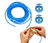 sourcing map 1 Set Stitch Stopper Kit 8mm x 3.3 Yards Met PVC Knitting Cords with 2-Hole Plastic Cord Locks for Barber Stitch Markers Knitting Needle Stoppers, Lake Blue
