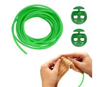 sourcing map 1 Set Stitch Stopper Kit 8mm x 3.3 Yards Met PVC Knitting Cords with 2-Hole Plastic Cord Locks for Barber Stitch Markers Knitting Needle Stoppers, Green