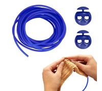 sourcing map 1 Set Stitch Stopper Kit 8mm x 3.3 Yards Met PVC Knitting Cords with 2-Hole Plastic Cord Locks for Barber Stitch Markers Knitting Needle Stoppers, Blue