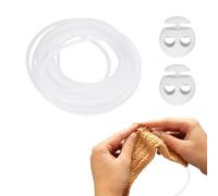 sourcing map 1 Set Stitch Stopper Kit 8mm x 3.3 Yards Met PVC Knitting Cords with 2-Hole Plastic Cord Locks for Barber Stitch Markers Knitting Needle Stoppers, White